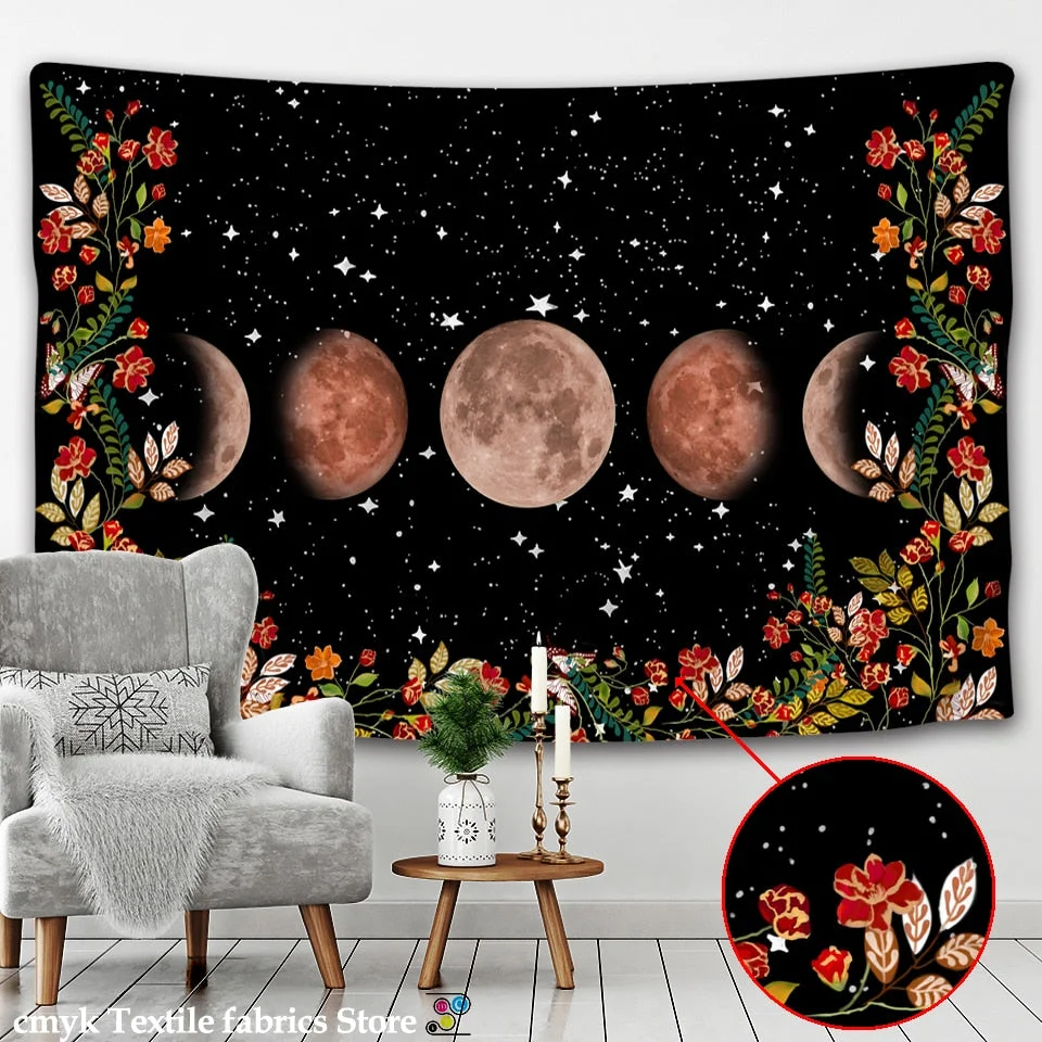 Psychedelic Tapestry Flower Wall Decor Hanging Room Starry Sky Carpet Moon Tapestries Art Home Decoration Accessories