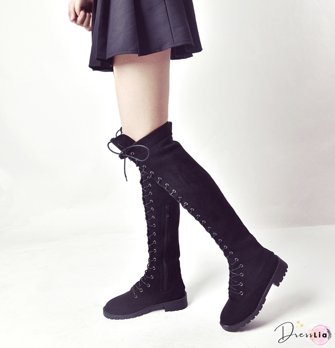 Strappy Leather Over The Knee Boots