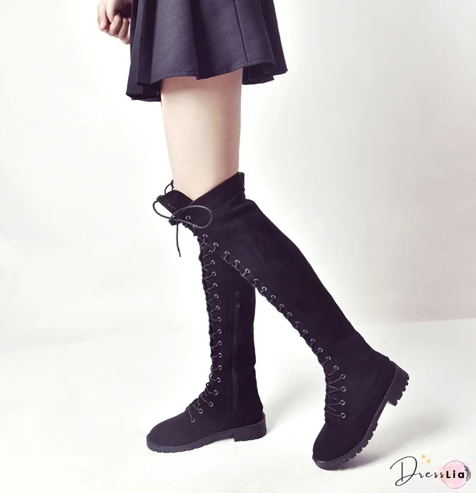 Strappy Leather Over The Knee Boots