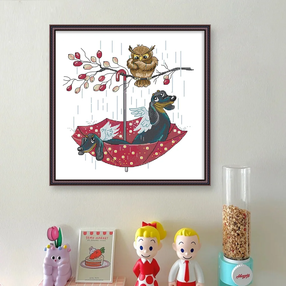 DIY Stamped Cross Stitch 14CT Partial Embroidery 40*42cm - Owl And Angel Dog
