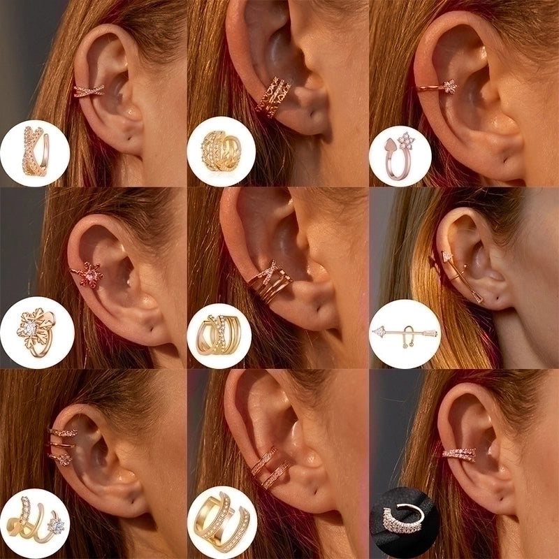 1 Piece Minimalist Commute Geometric Inlay Copper Zircon Ear Cuffs