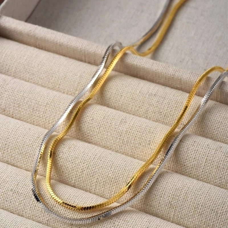 925 Sterling Silver Water Plating Snake Chain Solid Color Necklace