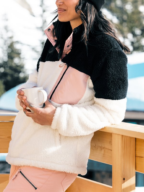 Zippered Color Block Sherpa Sweatshirt