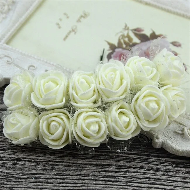 144PCS 2CM Mini Artificial Flower Bubble Rose Bouquet Wedding Home Party Decoration Craft Garland Accessories Fake Flower