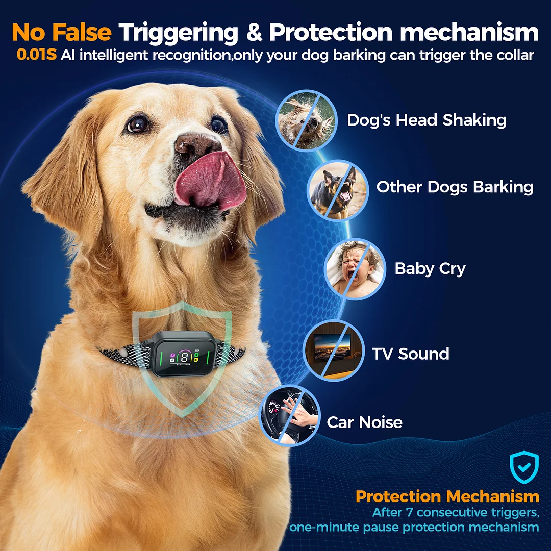 BEBANG Dog Bark Collar,7 Modes Bark Collar for Large Medium Small Dogs, Anti Barking Collar with 8 Adjustable Sensitivity