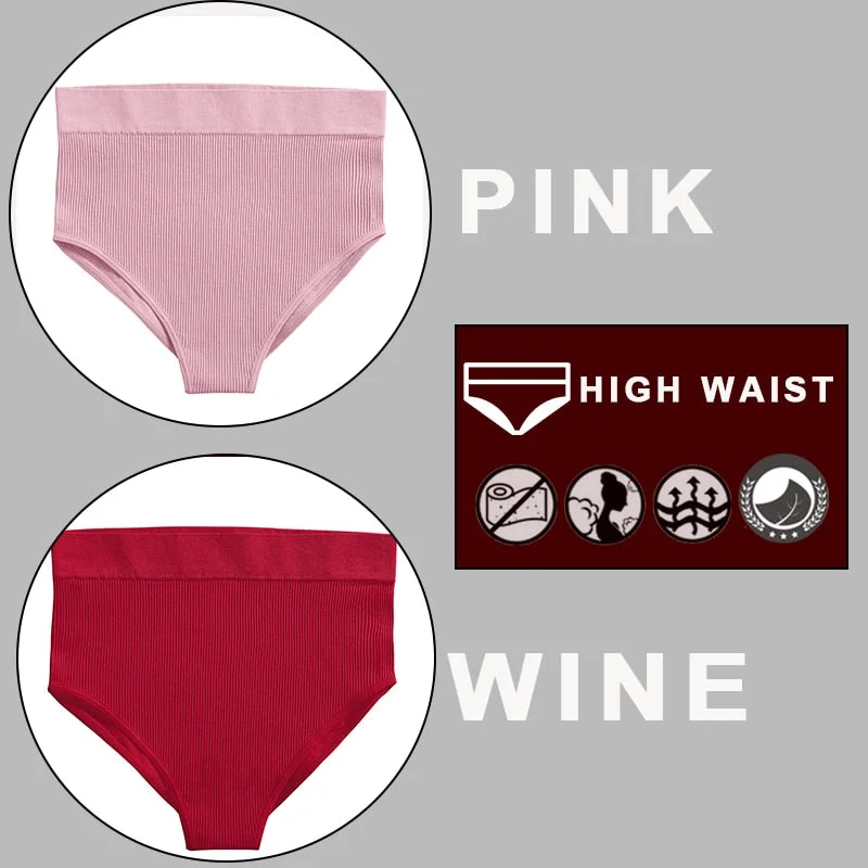 FINETOO 2PCS/Set Sexy Women Panties Underwear 10 Solid Colors Underpants For Girls High Waist Bodyshaper Briefs Seamless Pantys