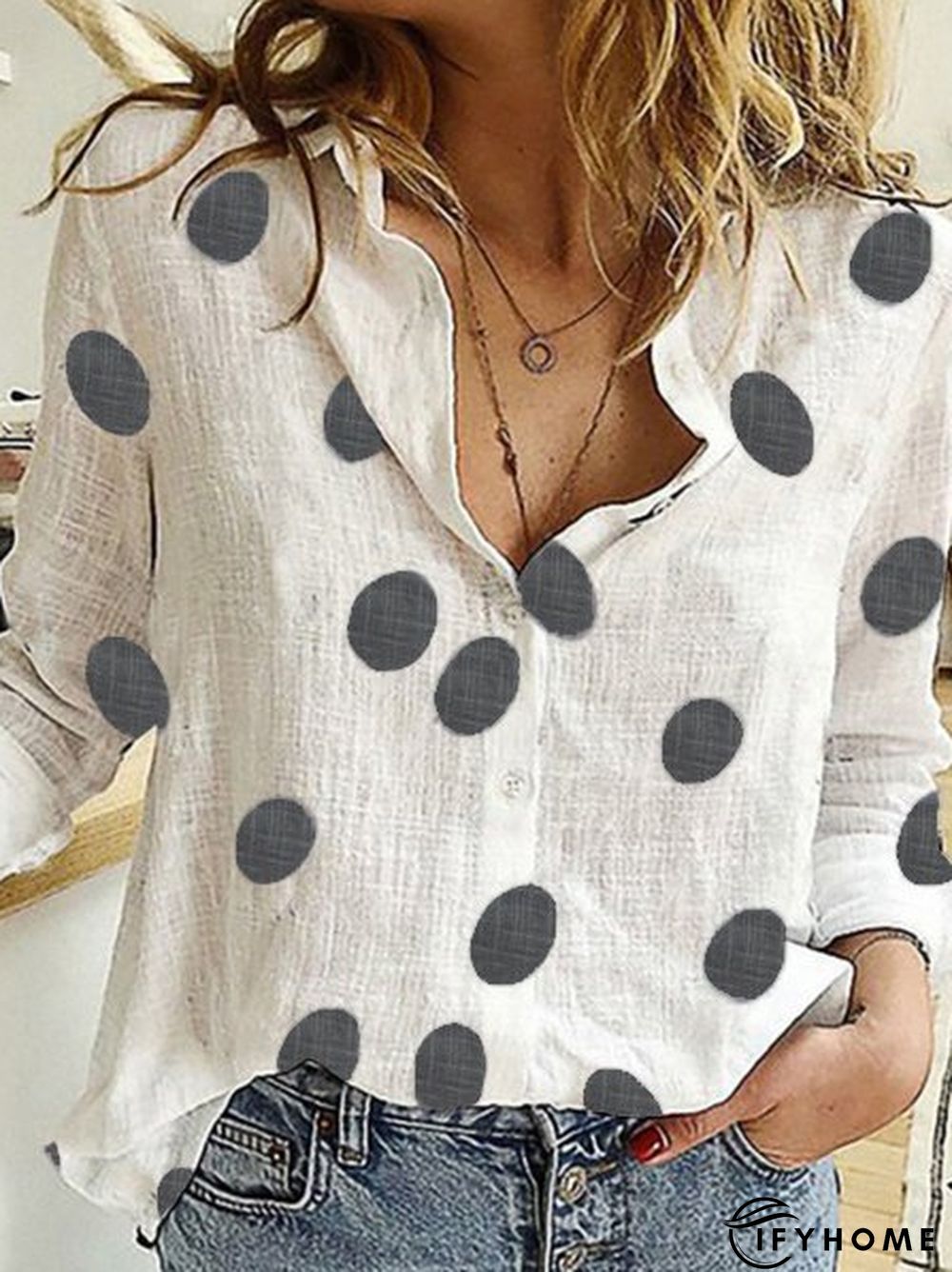 Zolucky Women Cotton V Neck White Casual Blouse | IFYHOME