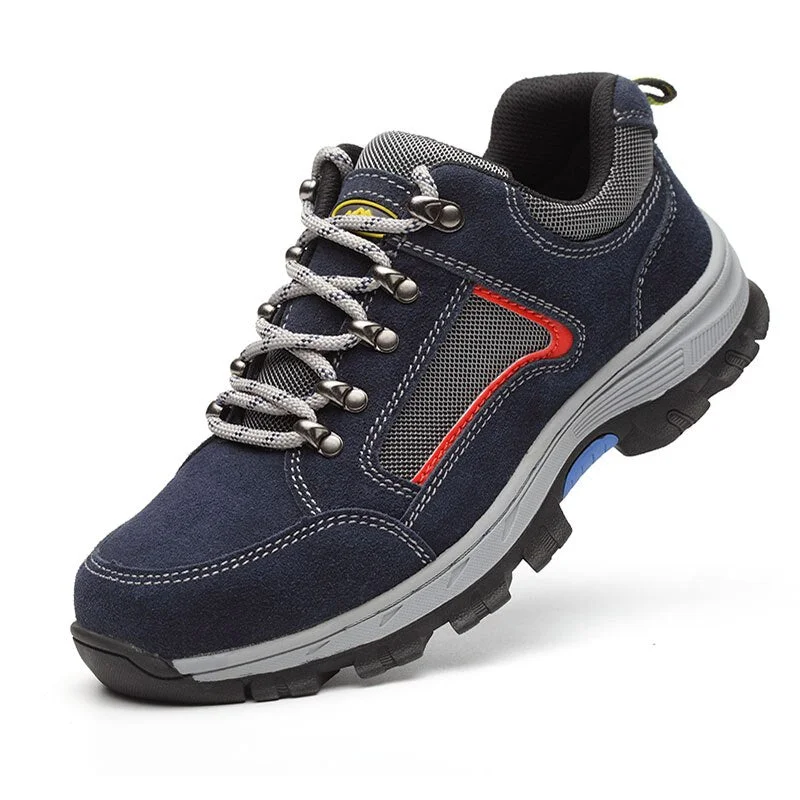Men Safety Work Boots Breathable Light Sport Shoe Suede Leather Upper Footwear With Steel Toe Puncture-Proof Indestructible Shoe