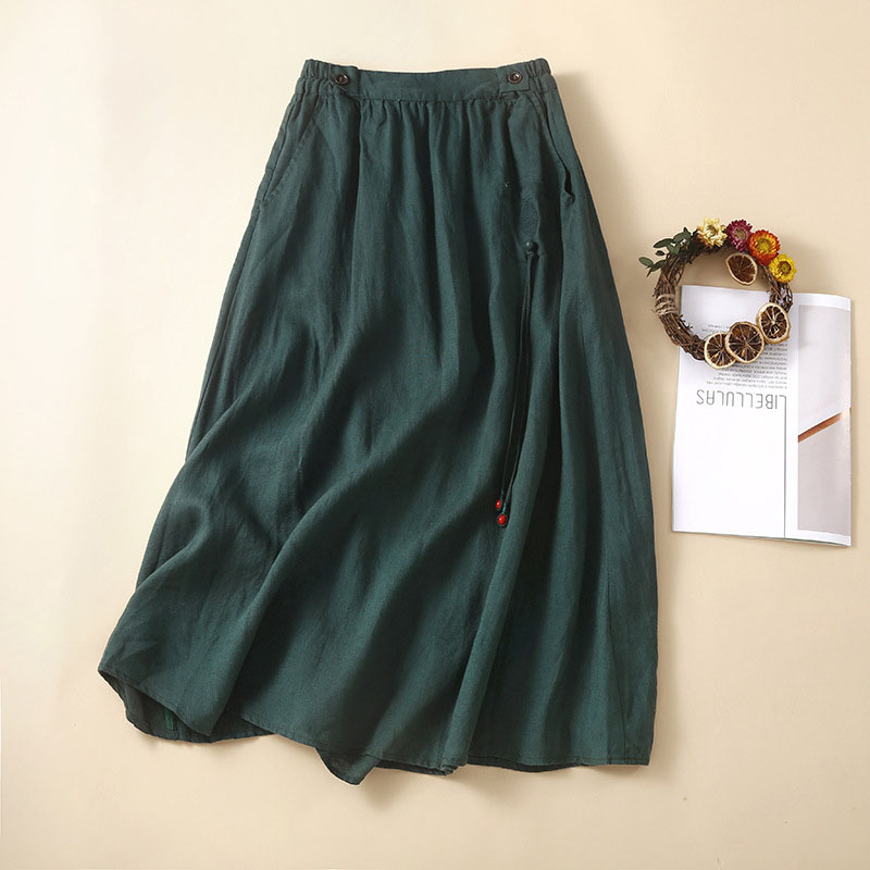Retro slit cotton linen skirt