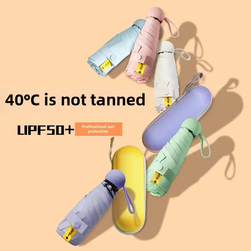 Creative Five-fold Umbrella Ultra Light Capsule Umbrella Anti-ultraviolet Umbrella Women's Black Rubber Umbrella Sunscreen Sun Umbrella