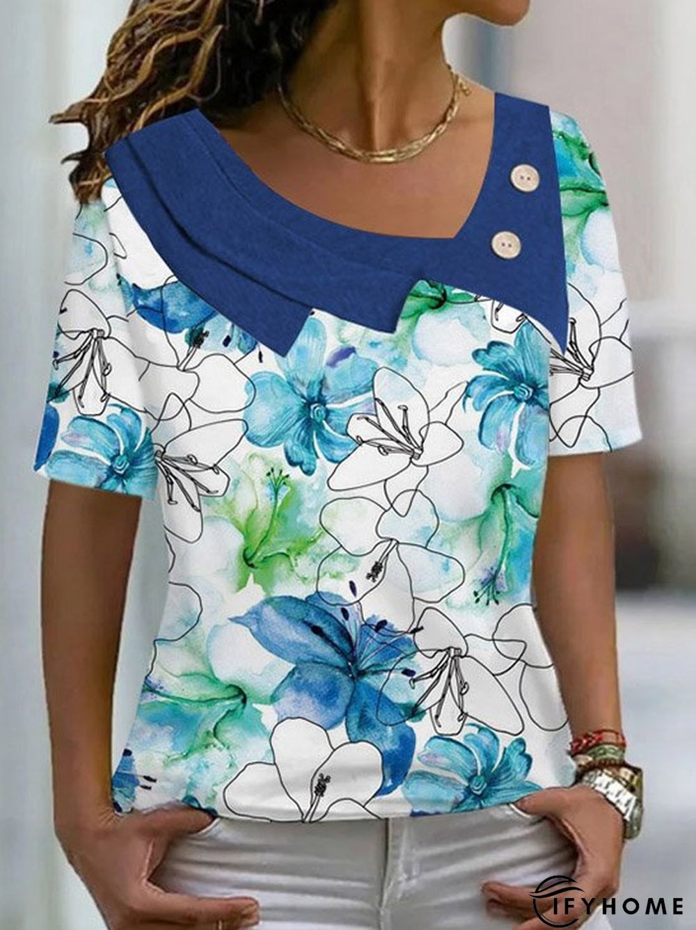 Floral Loose Shawl Collar Top | IFYHOME