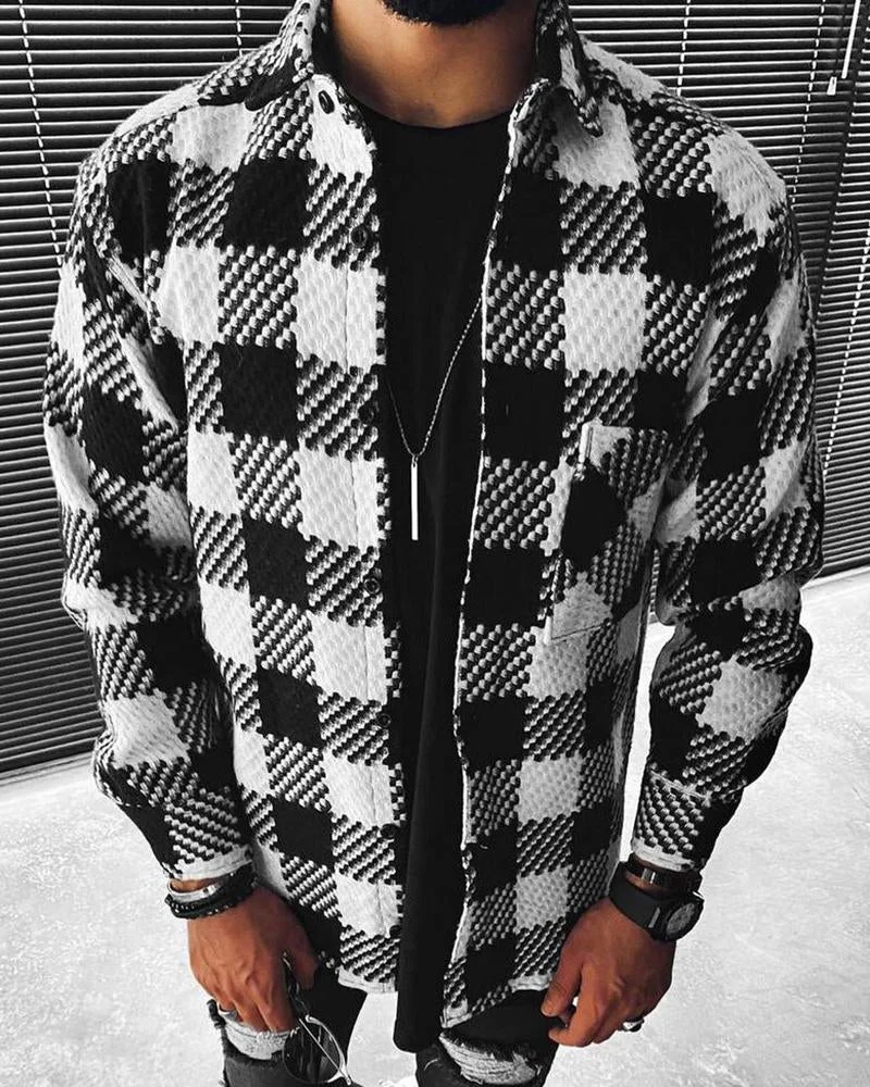 Men's Blue Plaid Long Sleeve Shirt