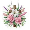 (US Only)Cross Rose Theme 2D Flat DIY Diamond Art Pendant Wall Decor for Home & Windows