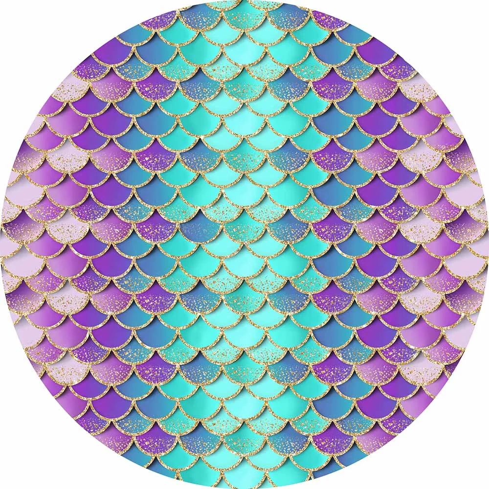 Blue And Purple Mermaid Theme Party Round Cover RedBirdParty
