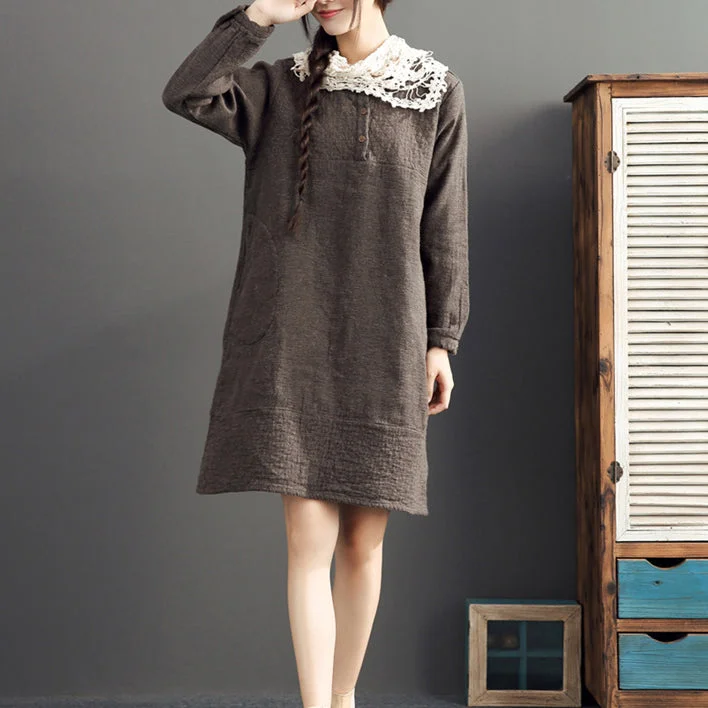 fall 2025 cotton warm dresses oversize o neck linen casual dres