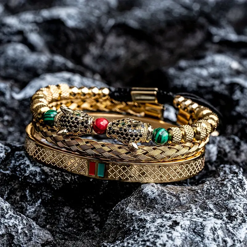 double leopard enamel bracelet bold stainless steel bangle unisex fashion accessory details 1