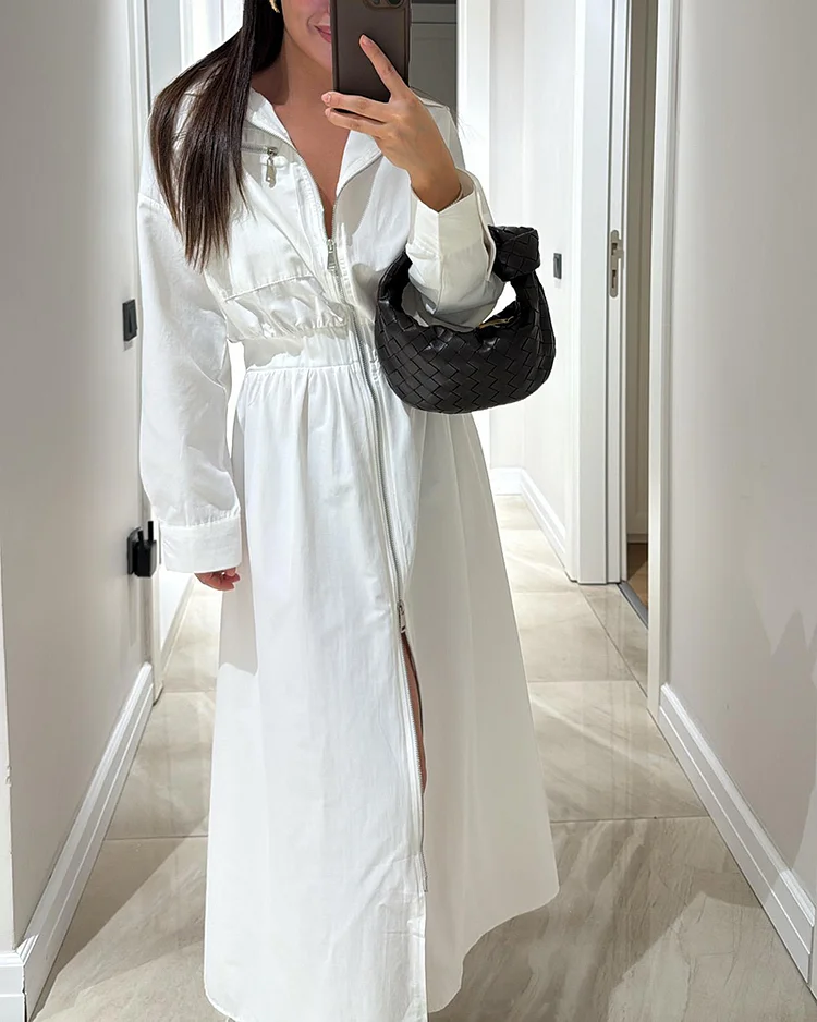 Women's solid color long shirt dress