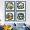 4pcs Four Seasons Scenery In Garland-14CT Stamped Cross Stitch Egyptian Cotton 40*40cm/15.75*15.75in tapestrymarket
