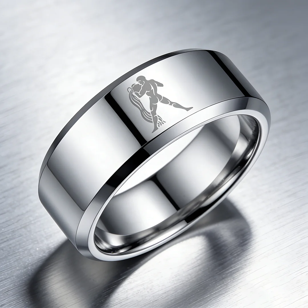 Sliver Aquarius Couple Wedding Bands Beveled Edges Sliver Laser Etched Tungsten Carbide Rings 4MM 6MM 8MM