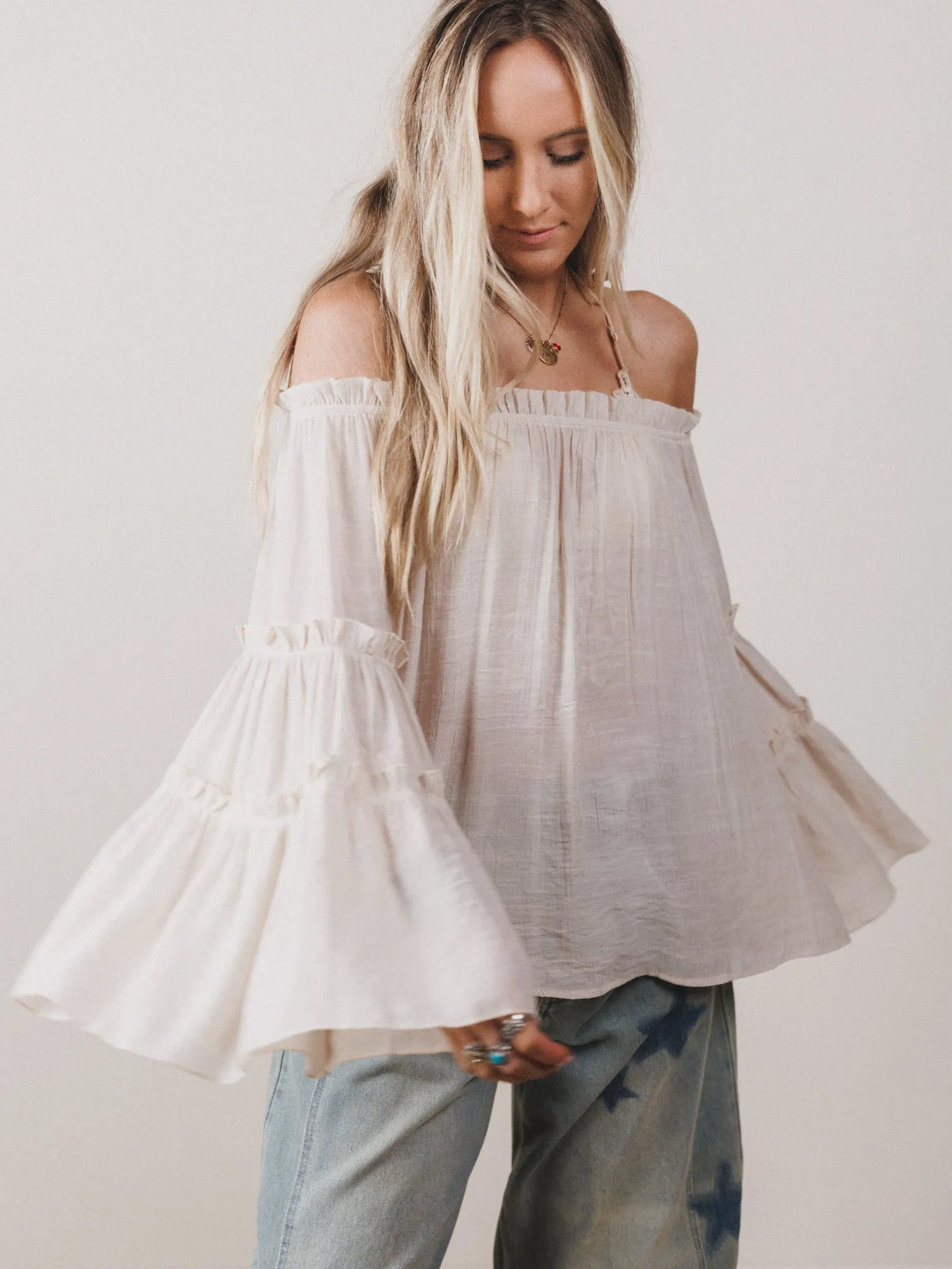 Petal Dancer Bell Sleeve Top - Beige