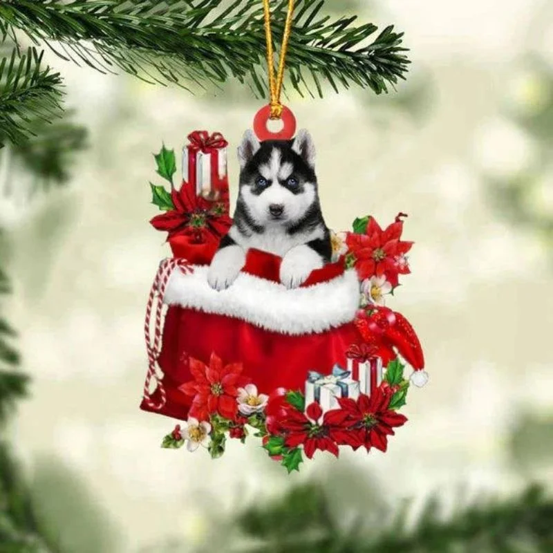 VigorDaily Husky In Gift Bag Christmas Ornament GB065