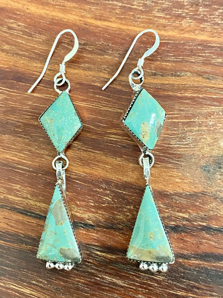 Delta Sterling Double Stone Diamond & Triangle Earrings - Turquoise