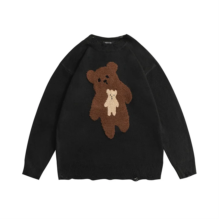 Cute Bear Round Neck Knit Sweater - yankia