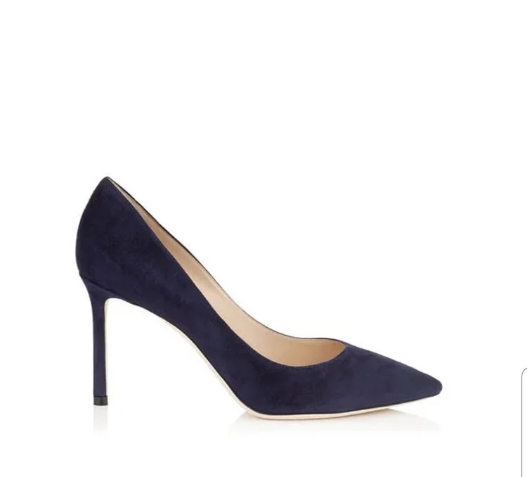 Navy Suede Pointy Toe Custom Made Pumps Vdcoo