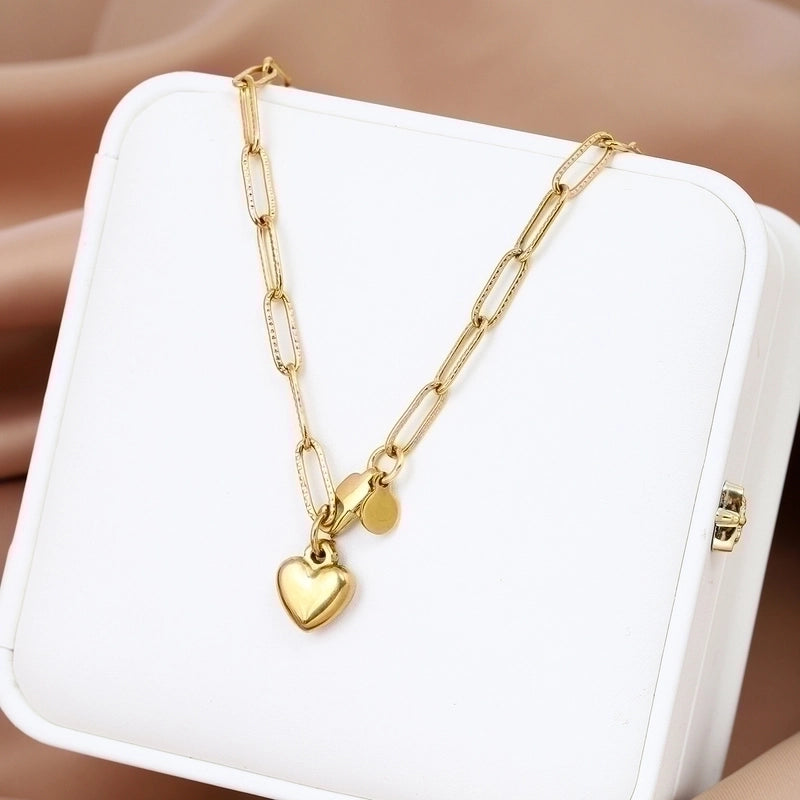 Romantic Heart Shape 304 Stainless Steel 18K Gold Plated Handmade Pendant Necklace
