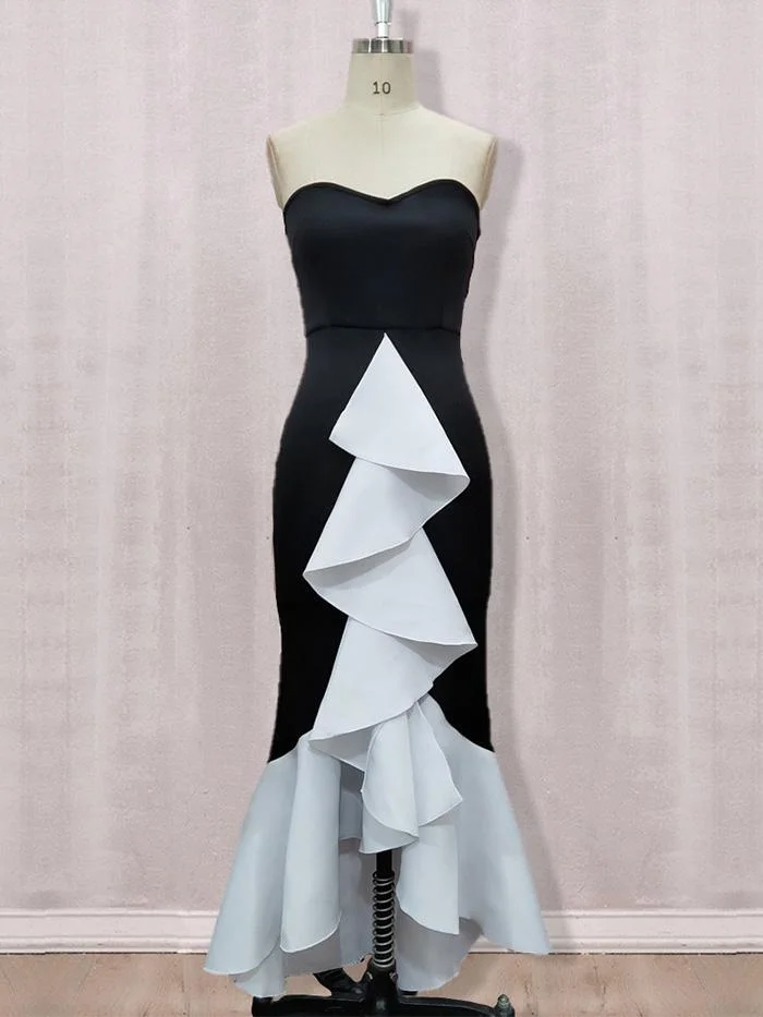 Wrapped Chest Stitching Contrast Color Irregular Dress