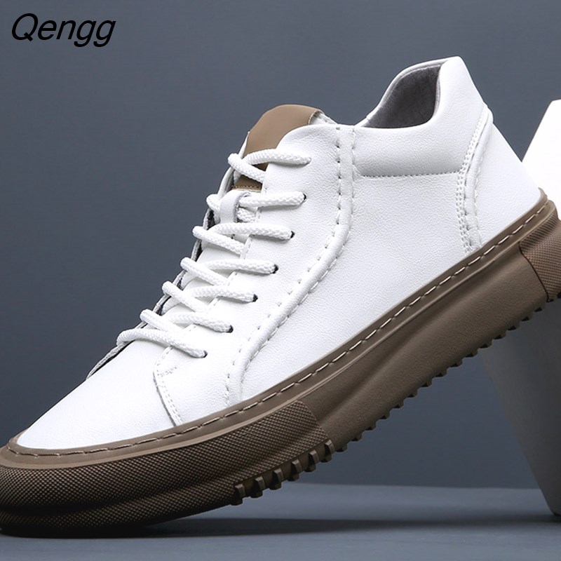 Qengg Leather Welt Sewing Men's Casual Shoes All Season Lace Up Mid Cut ...