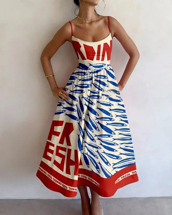 Vintage sardine print mini dress