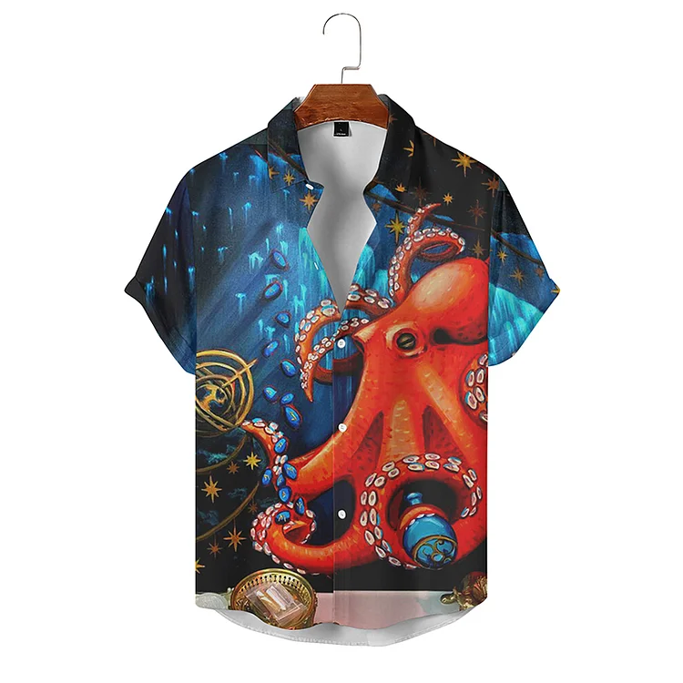 BrosWear Beach Holiday Octopus Short Sleeve Shirt