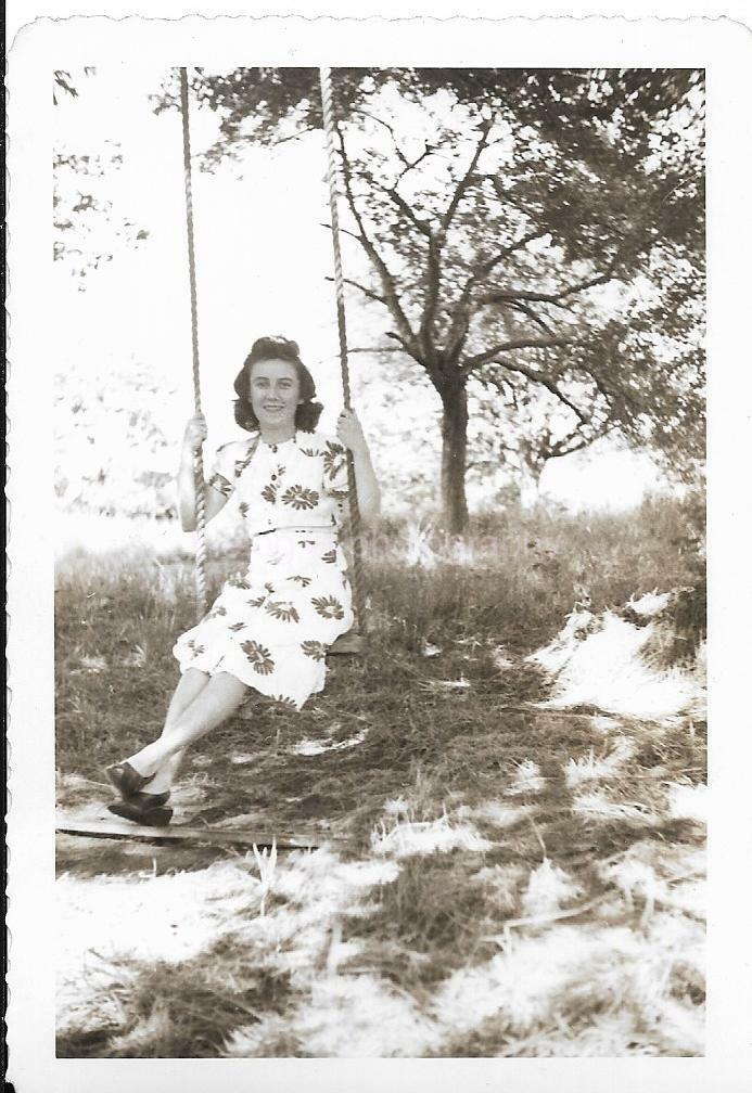 PRETTY GIRL ON A SWING Young Woman VINTAGE FOUND Photo Poster painting Old Snapshot 911 20 N