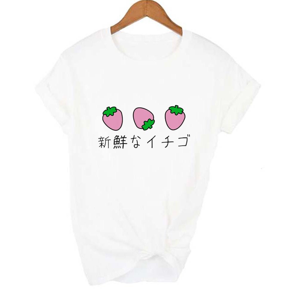 Fresh Strawberries Japanese Aesthetic T-Shirt Harajuku Tshirt Funny Ulzzang 90s Grunge Kawaii Tee Tops Chic Summer Fashion