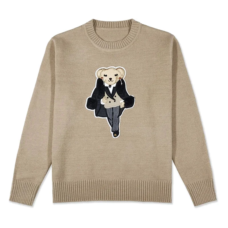 Toloer Patchwork Bear Knit Pullover Sweater-Outfit Ideas