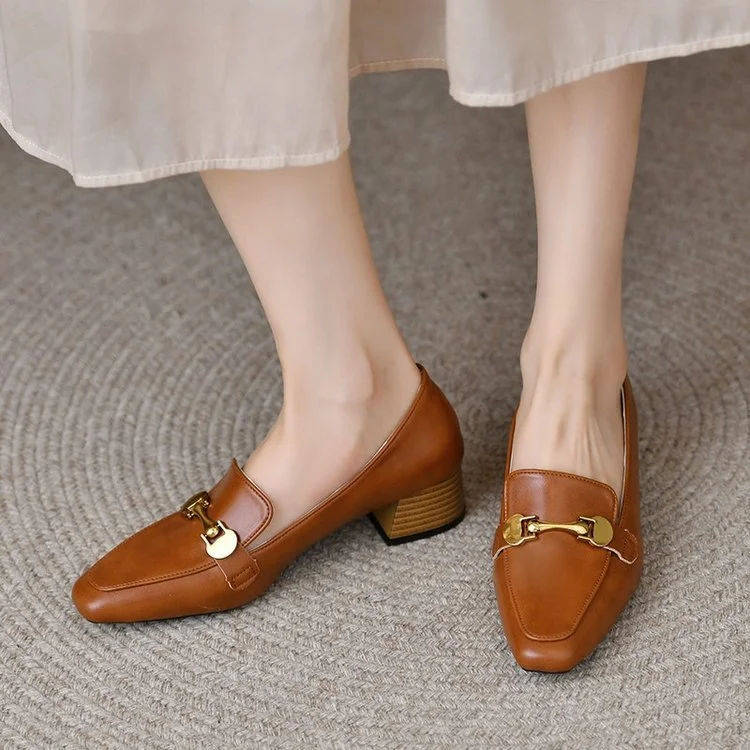 Yyvonne Retro Square Head Single Shoe Heel Thick Heel 2025 Spring And Autumn New Women's Foot Small Leather Shoes Women's Shoes