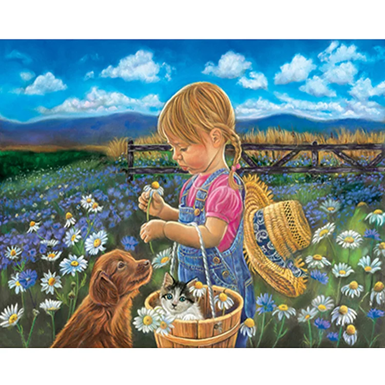 Girl Picking Flowers - Painting By Numbers - 50*40CM gbfke