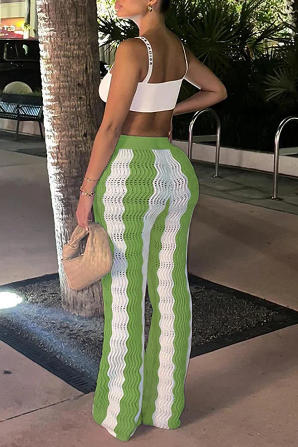 Fashionable Wavy Knitted High-waisted Wide-leg Pants