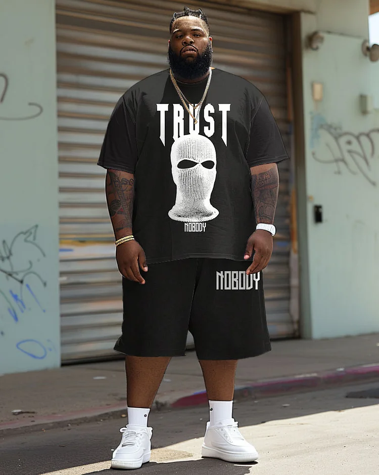 Men's Plus Size Casual Masked Headgear Trust Nobody Alphabet Print T-Shirt Shorts Suit