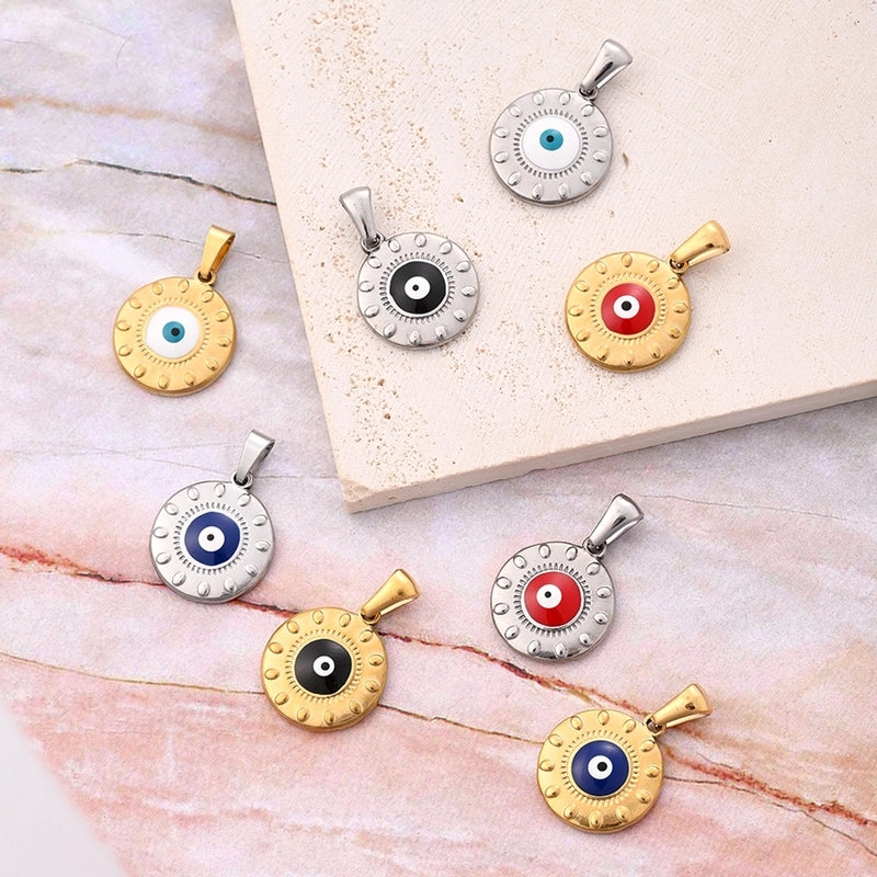 1 Pc/Package 18x16mm 6x3mm 304 Stainless Steel 18K Gold Plated Round Devil's Eye Polished Jewelry Accessories Pendant