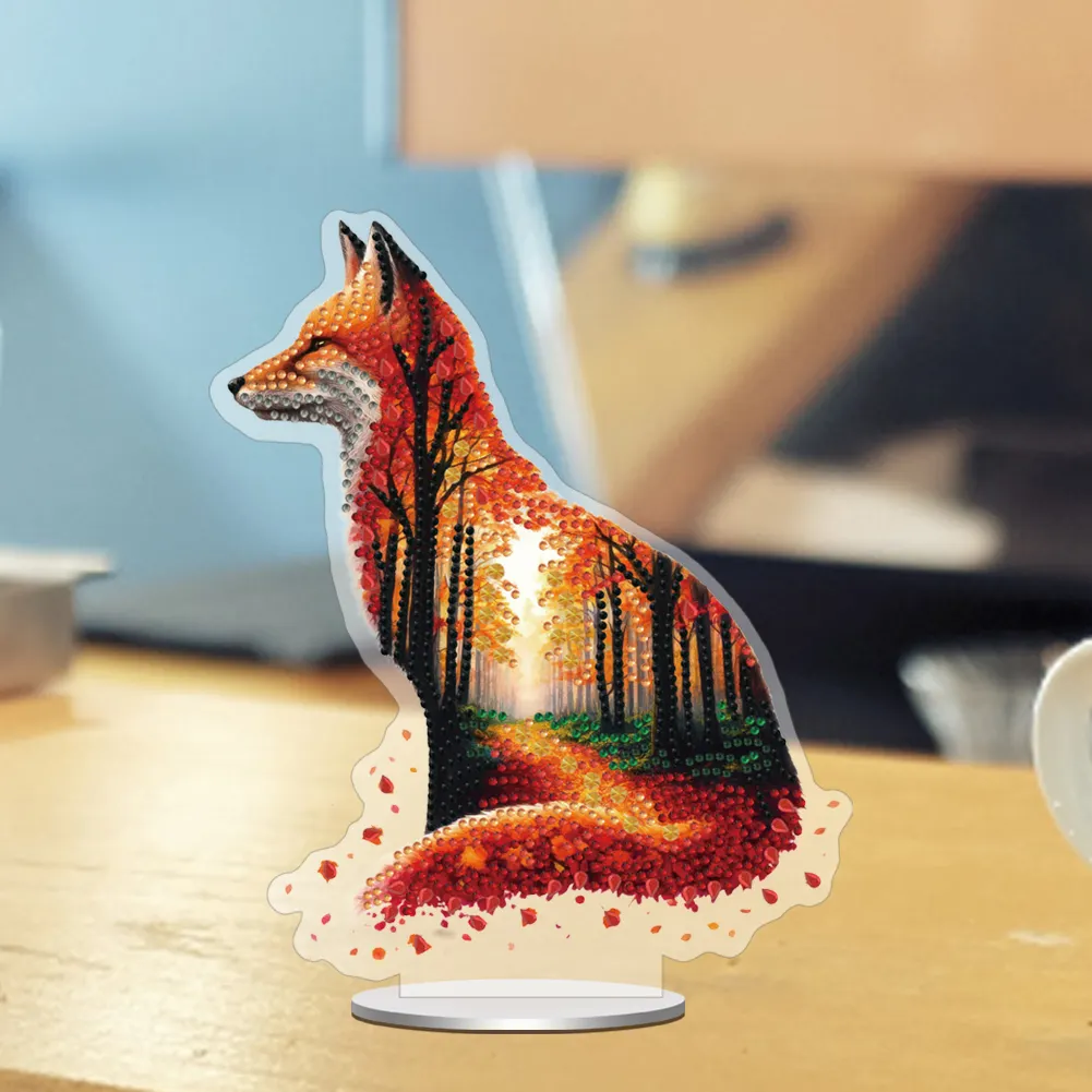 5D DIY Acrylic Fox Animal Scenery Silhouette Special Shape Diamond Painting Art Tabletop Decorations