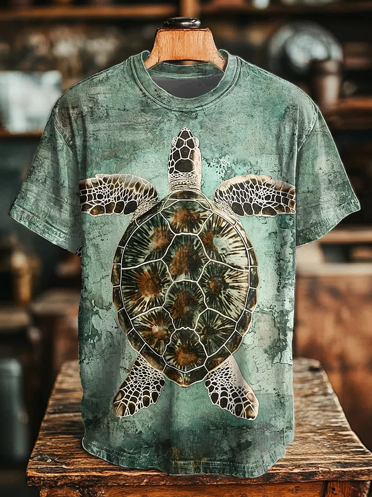 Unisex Vintage Turtle Print Casual T-Shirt