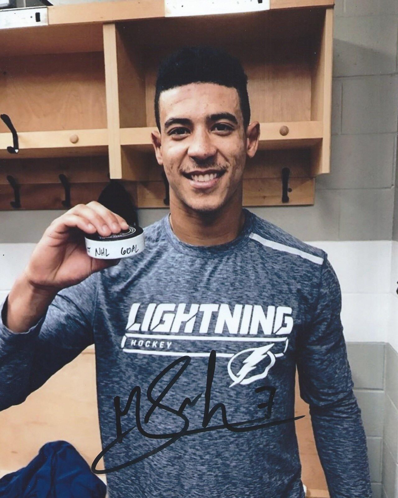 Mathieu Joseph Signed 8x10 1st Goal Photo Poster painting Tampa Bay Lightning Autographed COA