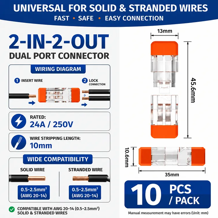 Quick Push-In Wire Connectors, Tool-Free Electrical Wiring Terminals
