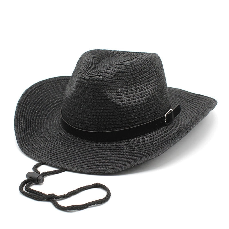 Fashion Men’s Western Cowboy Hat Outdoor Mountaineering Sun Protection Big Brim Hat Summer Jazz Top Hat Straw Hat