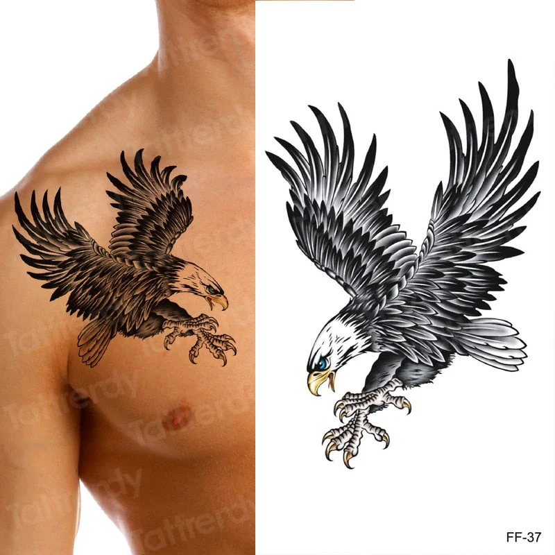 New Eagle Waterproof Temporary Body Art Arm Shoulder Chest Tattoo Sticker Women/Men Black Mermaid Dragon Water Transfer Tatoo