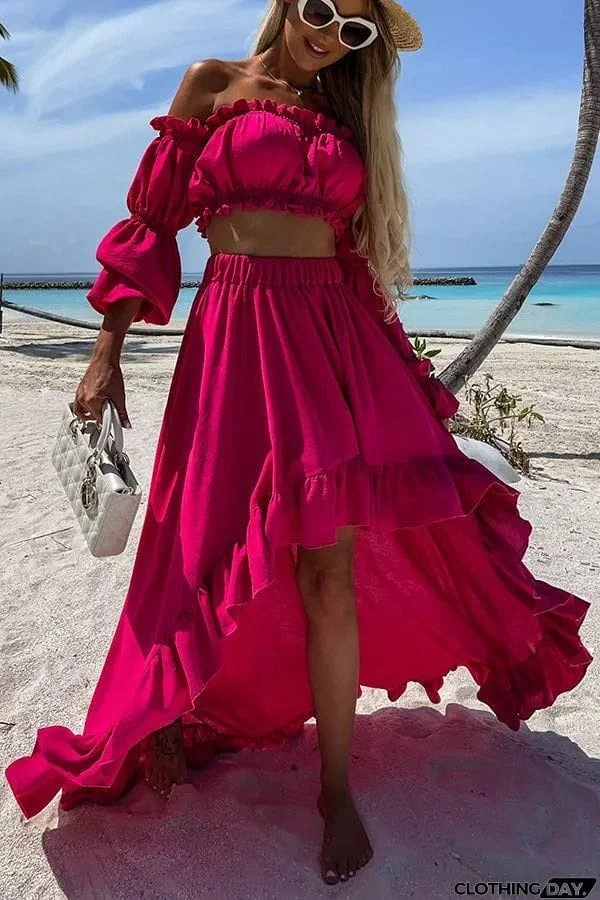 Touch My Soul Off Shoulder High Low Dress Suits