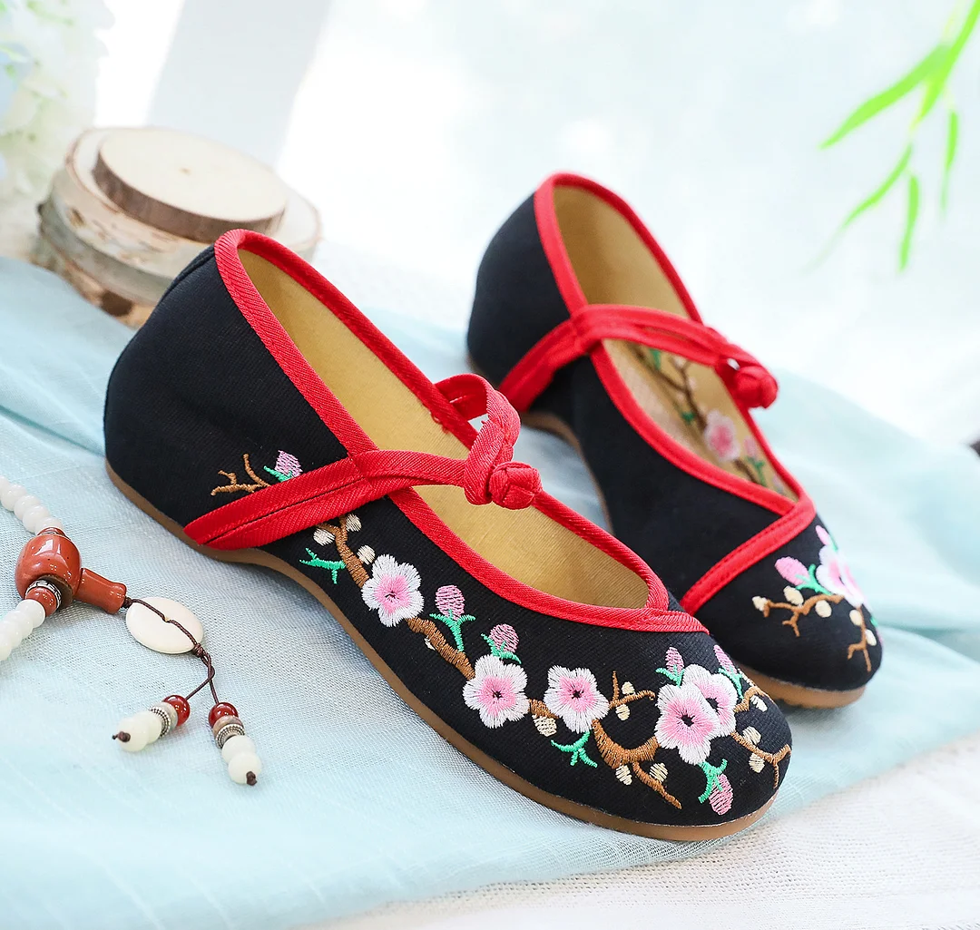 Zingj Zingj Cloth Shoes Women's Shoes Retro Square Dance Shoes Embroidered Shoes Shallow Mouth Low Heel Spring And Autumn Women's Single Shoes