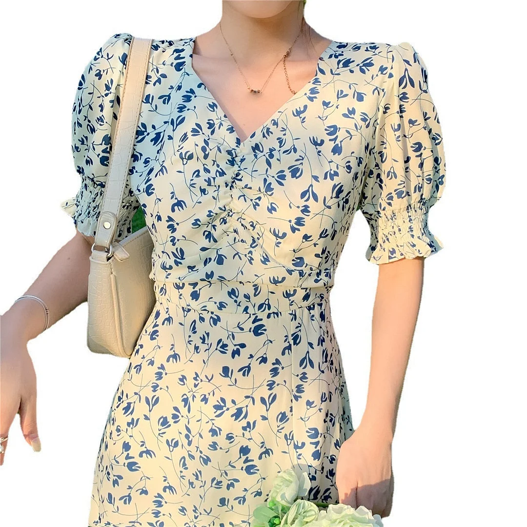 New Summer Dresses Women Harajuku Floral Eam Dress for Women Casual Clud Mini Sexy Dress Party French Vintage Retro Office Lady